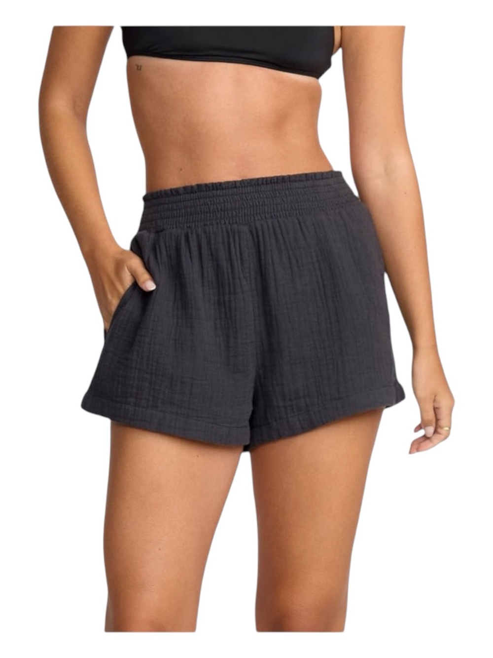 Shade & Shore Black  Paperbag Smocked Waist Gauze Shorts XS